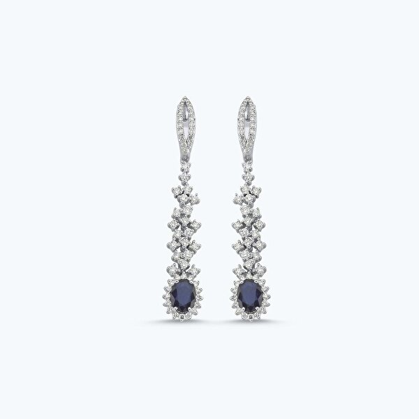 1.21 Karat Pırlanta Safir Oval Küpe