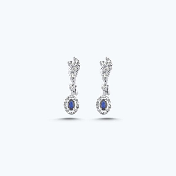 0.44 Karat Pırlanta Safir Oval Küpe