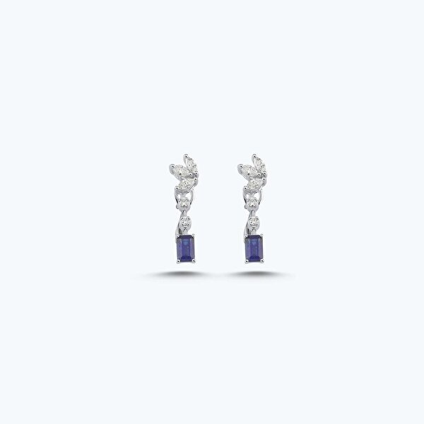 0.59 Karat Pırlanta Safir Emerald Kesim Küpe