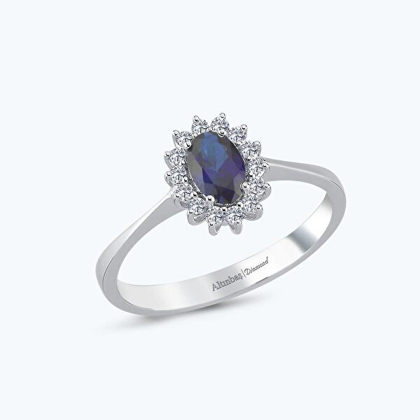 Pırlanta Safir Oval Yüzük