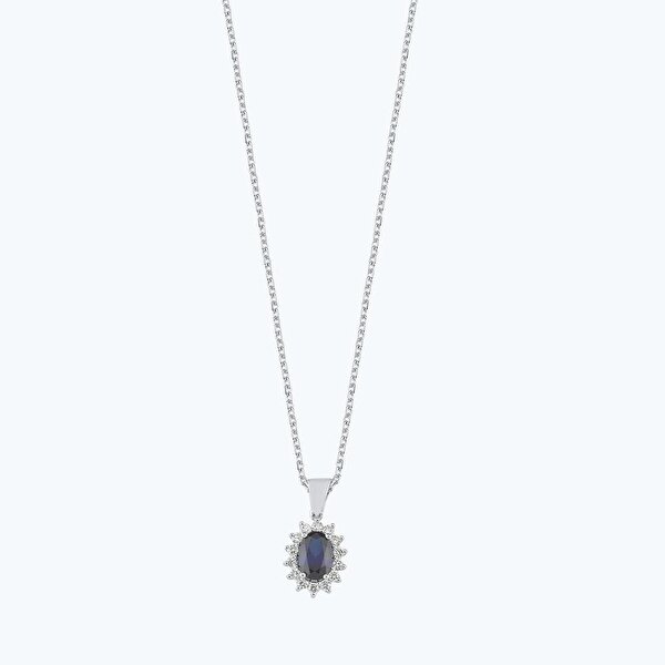 Pırlanta Safir Oval Kolye