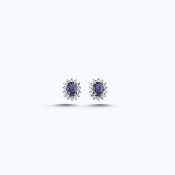 Pırlanta Safir Oval Küpe