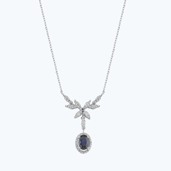 Pırlanta Safir Oval Kolye