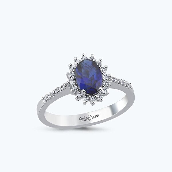 0.15 Karat Pırlanta Safir Oval Yüzük