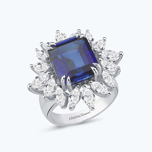 2.14 Karat Pırlanta Safir Emerald Kesim Yüzük