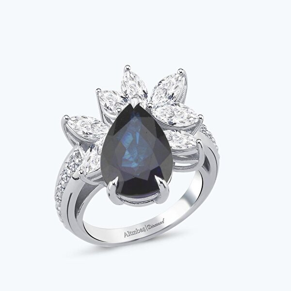 Pırlanta Safir Damla Yüzük