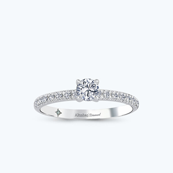 0.37 Karat Pırlanta Kolları Taşlı Tektaş Yüzük