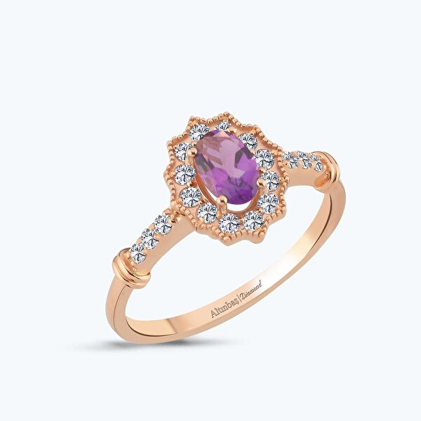 0.25 Karat Pırlanta Ametist Oval Yüzük