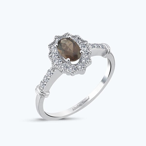 0.25 Karat Pırlanta Kuvars Taşlı Oval Yüzük