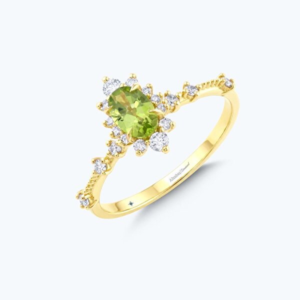 0.23 Karat Pırlanta Yeşil Topaz Lotus Çiçeği Yüzük