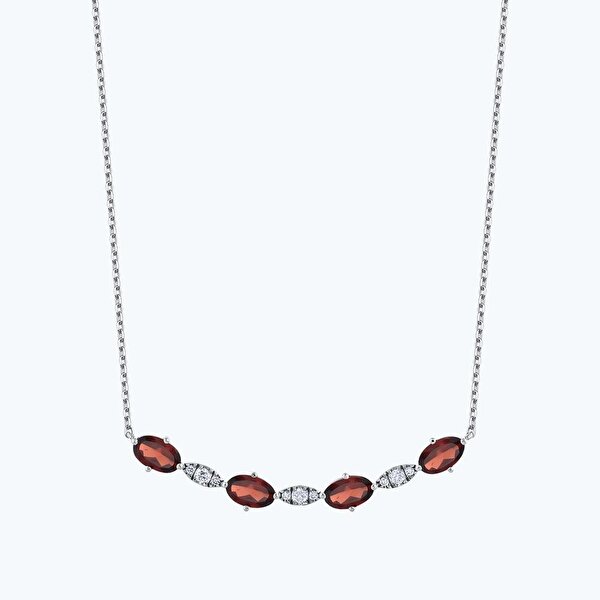 Pırlanta Garnet Taşlı Oval Kolye