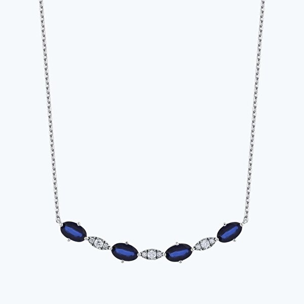 Pırlanta Safir Oval Kolye