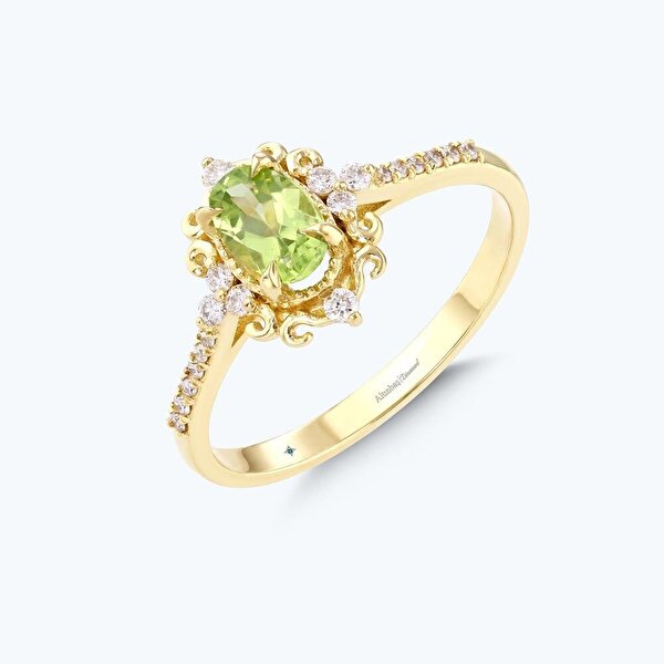 0.16 Karat Pırlanya Yeşil Topaz Oval Yüzük