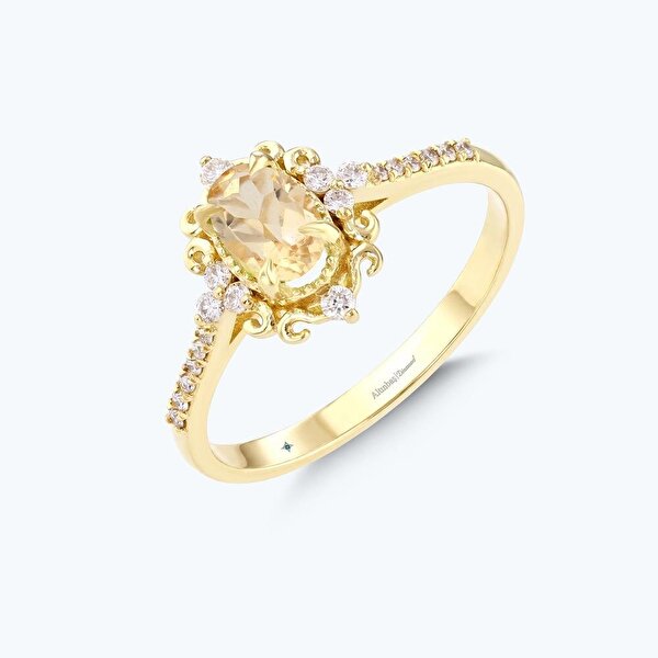 0.16 Karat Pırlanta Sitrin Oval Yüzük