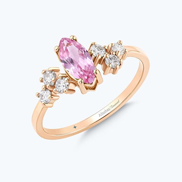 Pırlanta Pembe Safir Markiz Yüzük