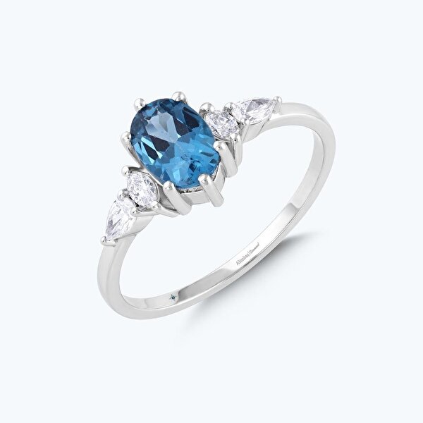 Pırlanta Mavi Topaz Oval Yüzük