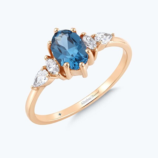 Pırlanta Mavi Topaz Oval Yüzük
