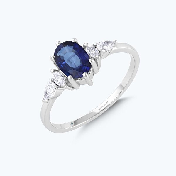 Pırlanta Safir Oval Yüzük