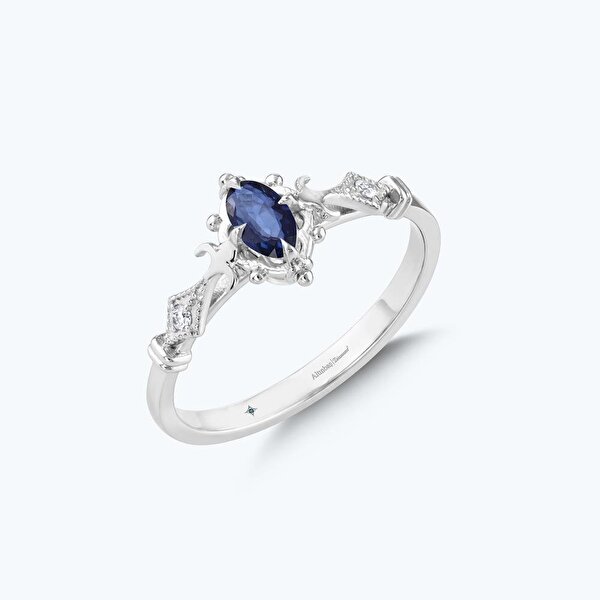 Pırlanta Safir Oval Yüzük