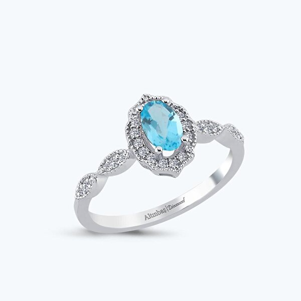 0.12 Karat Pırlanta Mavi Topaz Oval Yüzük
