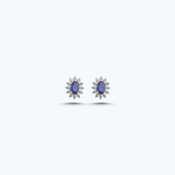 0.24 Karat Pırlanta Safir Oval Küpe