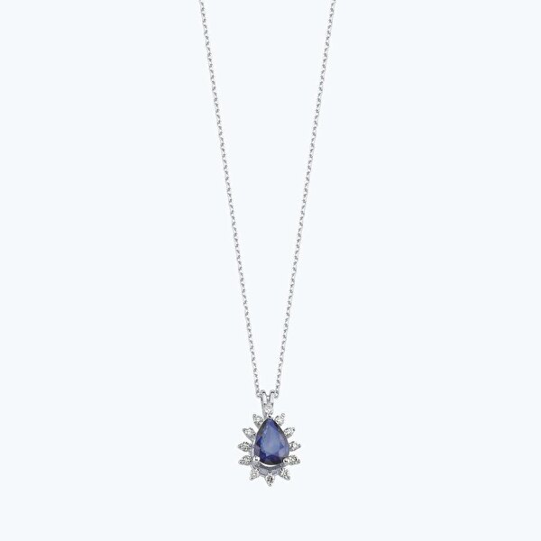 0.12 Karat Pırlanta Safir Damla Kolye