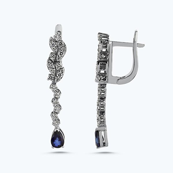 1.61 Karat Pırlanta Safir Damla Küpe