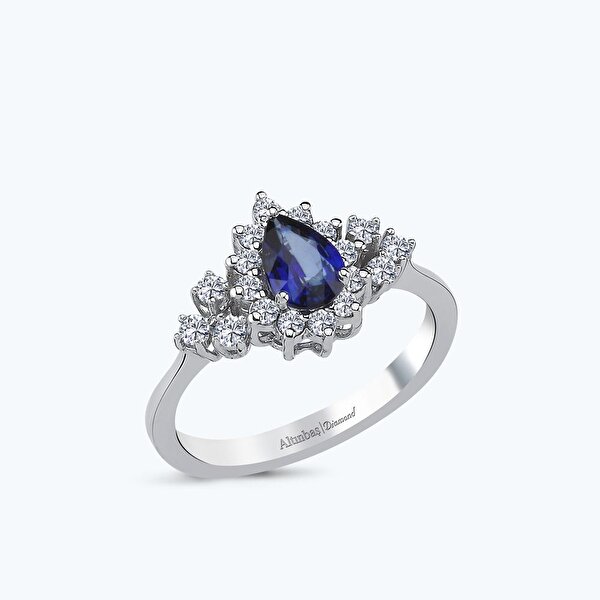1.00 Karat Pırlanta Safir Damla Yüzük
