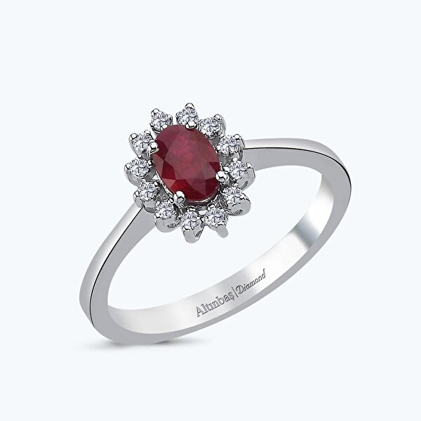 0.66 Karat Pırlanta Yakut Oval Yüzük