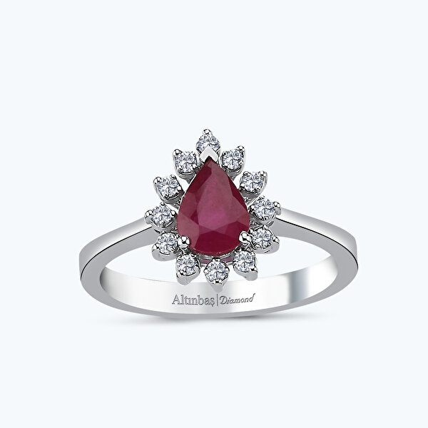 0.55 Karat Pırlanta Yakut Damla Yüzük