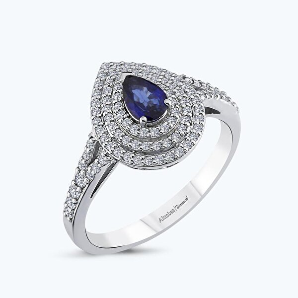 0.81 Karat Pırlanta Safir Damla Yüzük