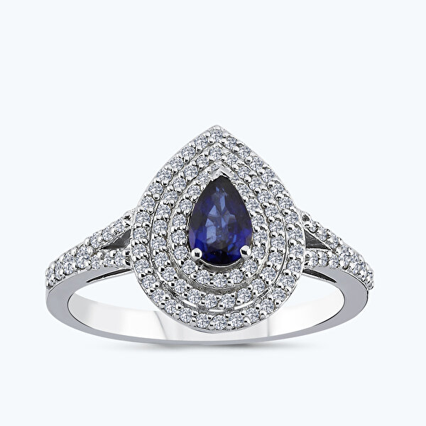 0.81 Karat Pırlanta Safir Damla Yüzük