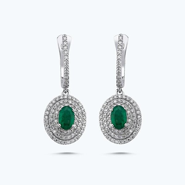 0.58 Karat Pırlanta Zümrüt Oval Küpe