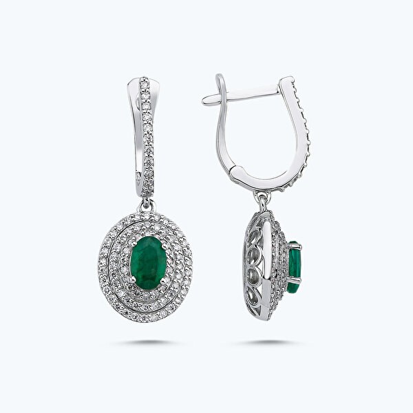 0.58 Karat Pırlanta Zümrüt Oval Küpe