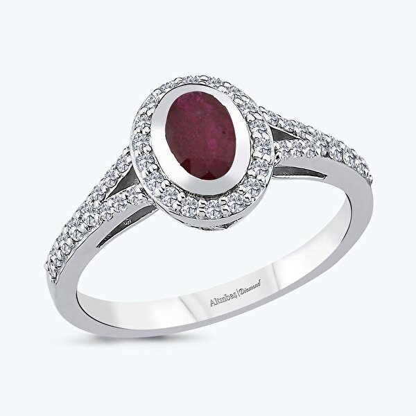 0.75 Karat Pırlanta Yakut Oval Yüzük