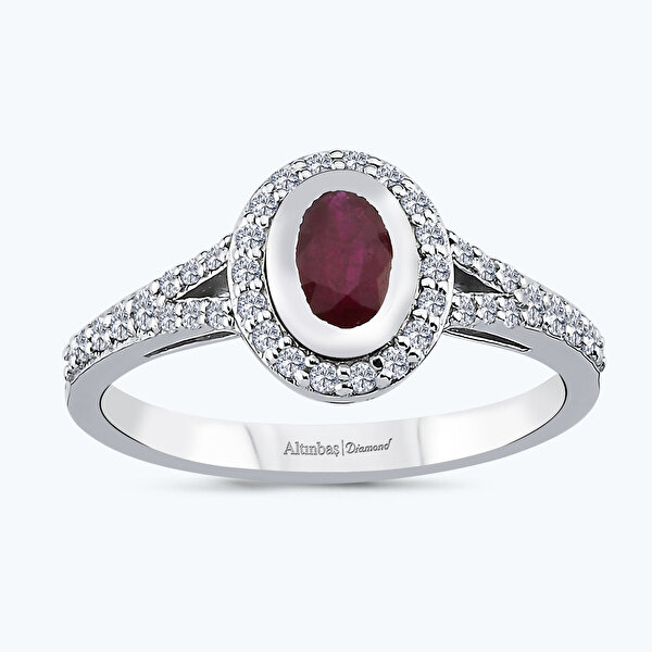0.75 Karat Pırlanta Yakut Oval Yüzük