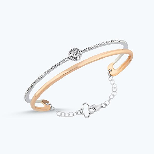 0.64 Karat Pırlanta Yuvarlak Taşlı Kelepçe Bilezik