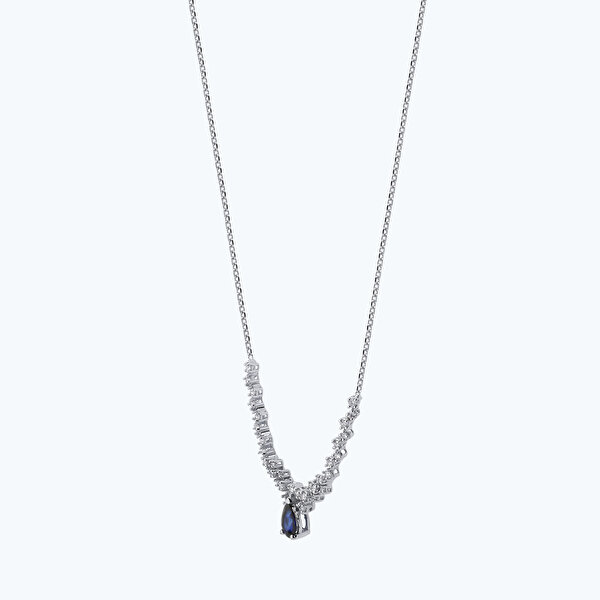 0.38 Karat Pırlanta Safir Damla Kolye