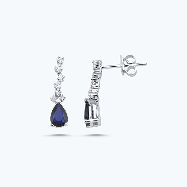 0.20 Karat Pırlanta Safir Damla Küpe