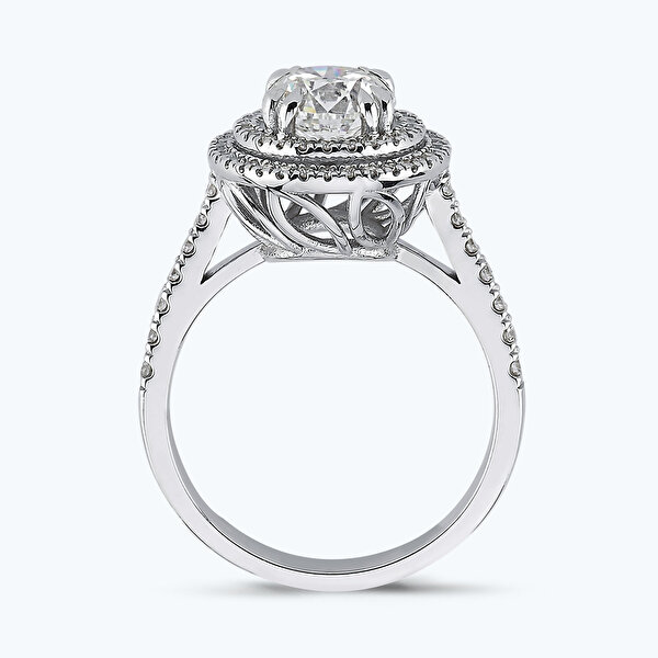 1.85 Karat Pırlanta Kolları Taşlı Yuvarlak Yüzük