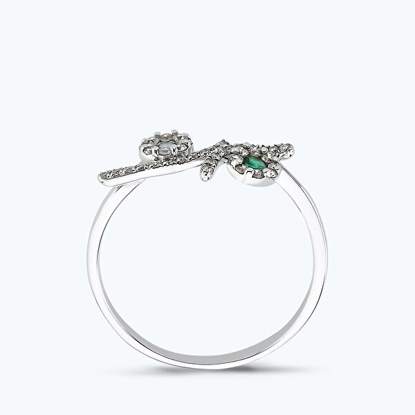 0.21 Karat Pırlanta Zümrüt Topaz Yüzük