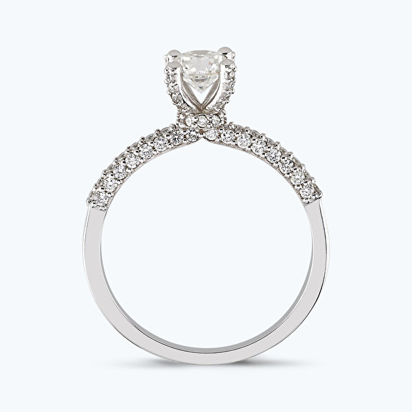 0.86 Karat Pırlanta Kolları Taşlı Tektaş Yüzük