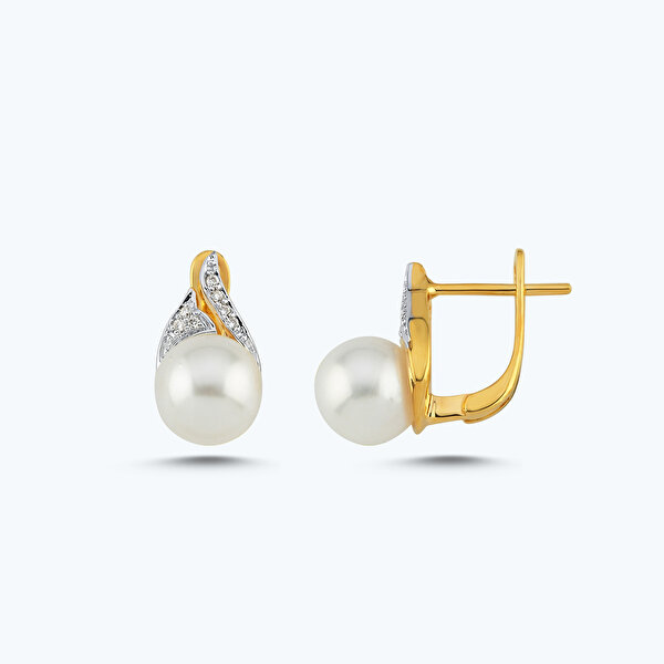 0.05 Karat Pırlanta İnci Küpe