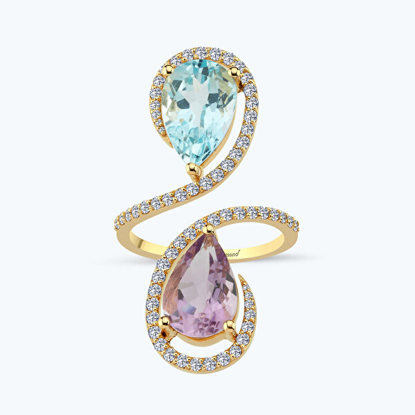 0.70 Karat Pırlanta Ametist Topaz Yüzük