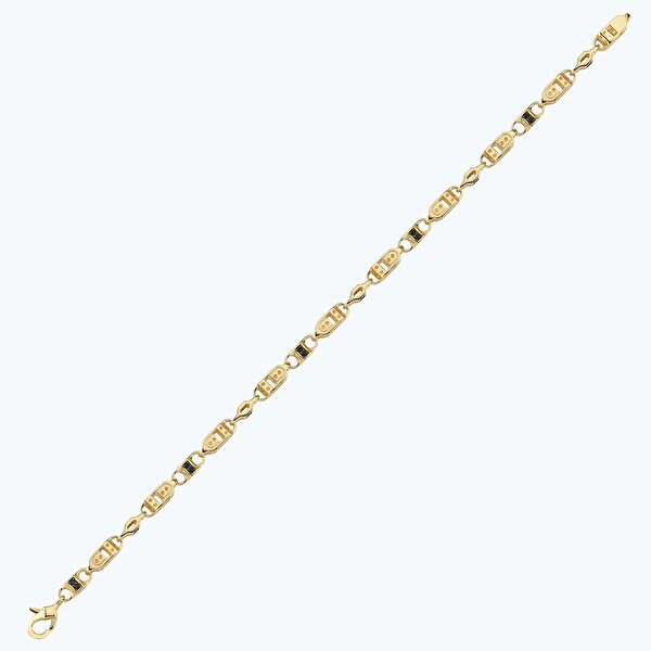 Siyah Taşlı Altın Erkek Zincir Bileklik