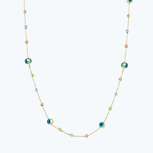 Altın Nazar Boncuklu Zincir Kolye