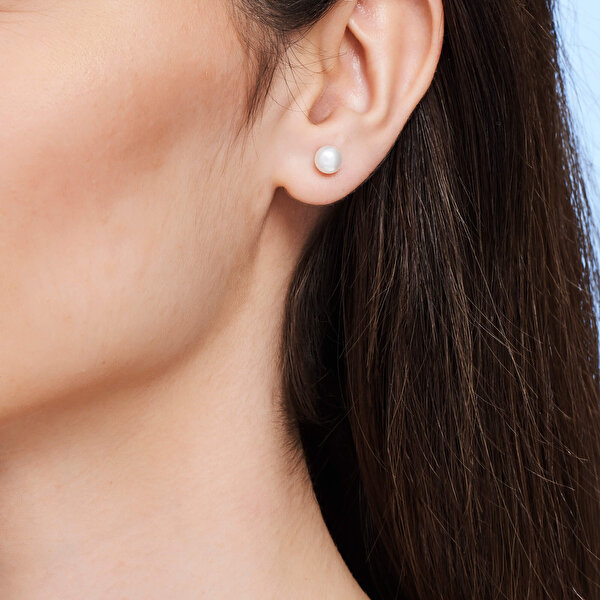 Altın Yassı İnci Küpe