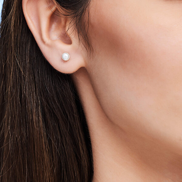 Altın Yassı İnci Küpe