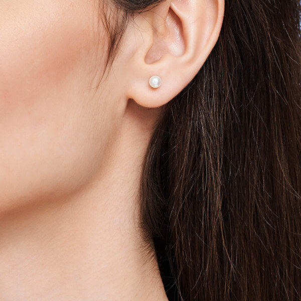 Altın Yassı İnci Küpe