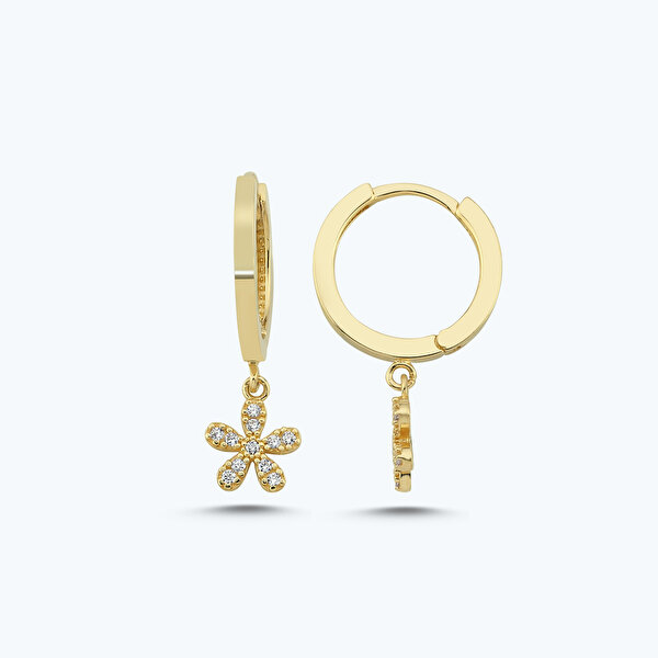 Altın Sallantılı Çiçek Halka Küpe